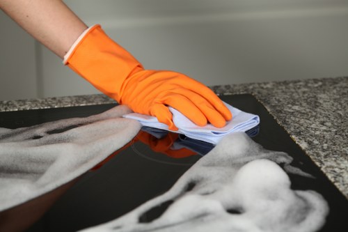 Professional hard floor cleaning in a Docklands commercial lobby