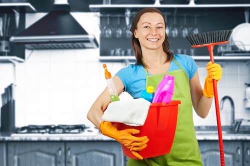 Professional cleaners working in a Docklands office space