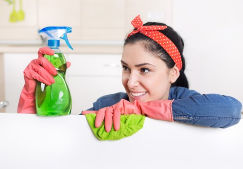 Bright and organised Docklands workplace after office cleaning