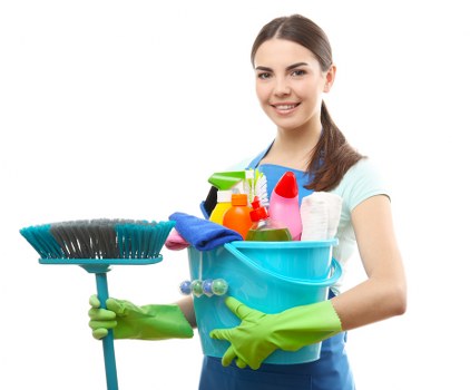 Cleaner using protective equipment during routine cleaning